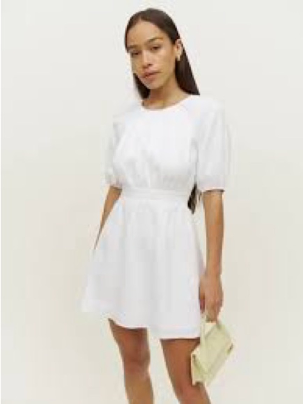 Reformation White Backless Puff-Sleeve Mini Dress
